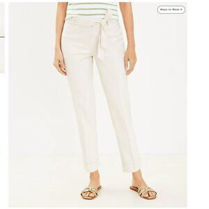 NWT LOFT Devin Tie Waist Slim Pants In Twill - Almondine